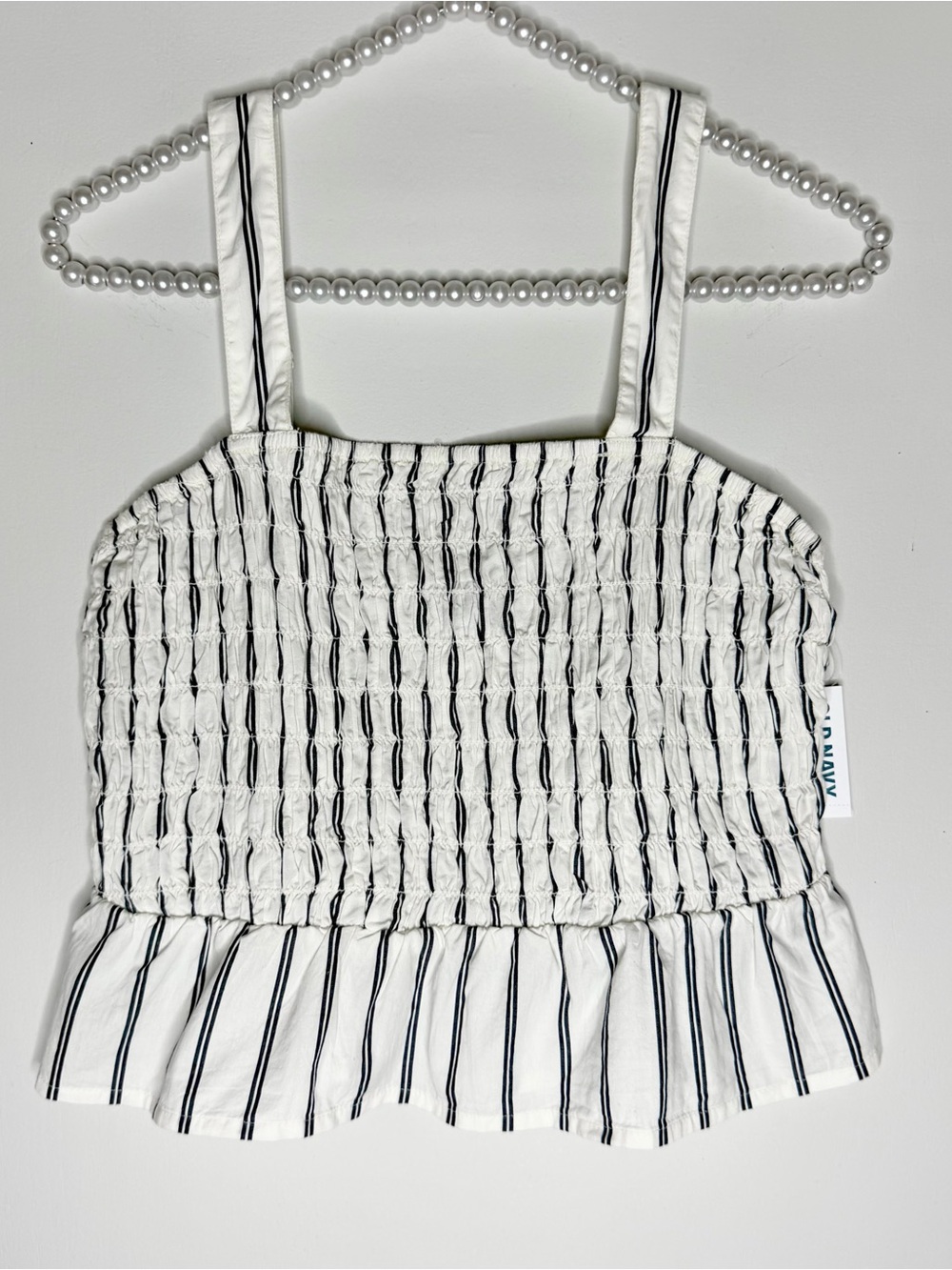 Old Navy White and Black Striped Smocked Peplum Camisole Tank Top Small Petite